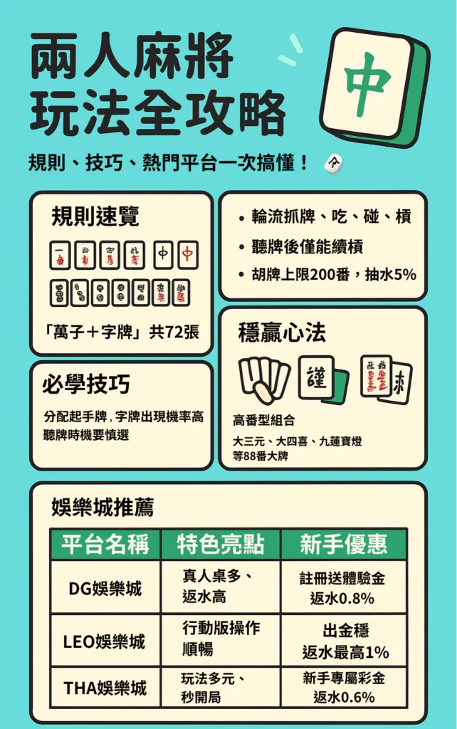 兩人麻將玩法全攻略！規則、技巧、熱門平台一次搞懂！